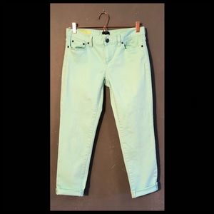 J Crew “Toothpick” (Skinny) in Mint Denim